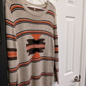 STRIPED AZTEC PRINT SWEATER